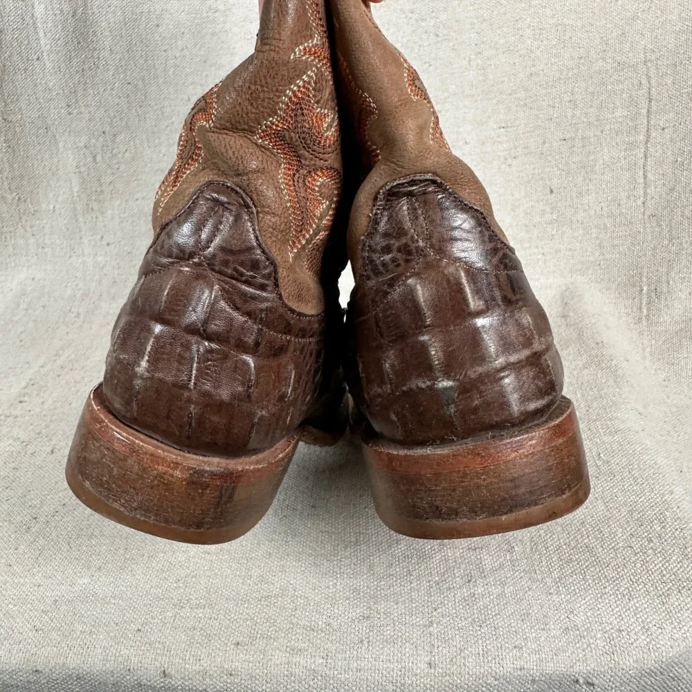 Anderson Bean 1070 Boys Brown Crocodile Square Toe Cowboy Boots‎ Size 12